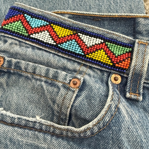 Vintage Levis 501xx Custom Beaded Embroidered Jeans - Picture 6 of 9